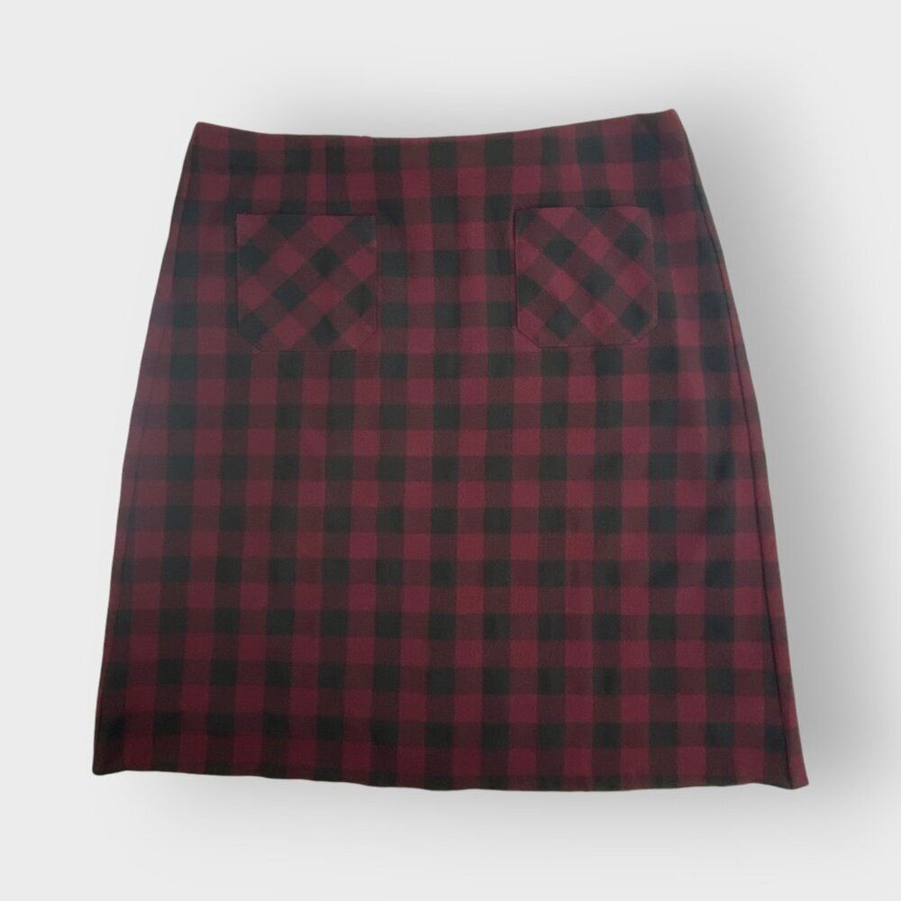J Jill Womens Skirt | M | Red Black Buffalo Plaid | Lined | Academia Preppy